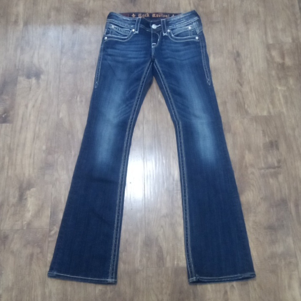 Rock Revival Women's 26 Gwen Bootcut Flap Pockets Shimmer Distressed NWOT